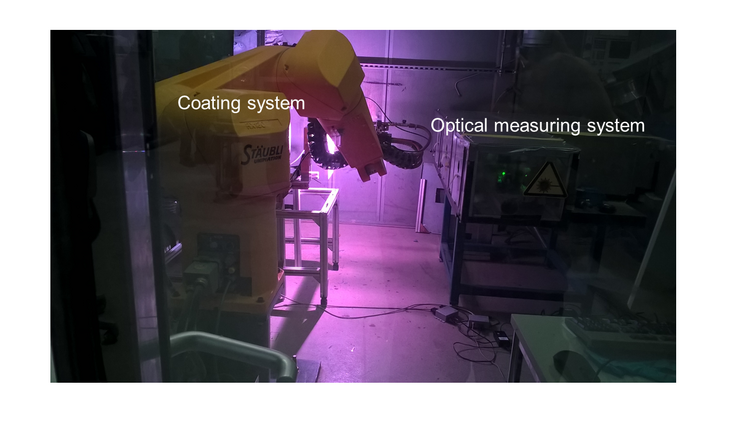 Figure: Coating system and optical measuring system [Fig: ITO, University of Stuttgart].